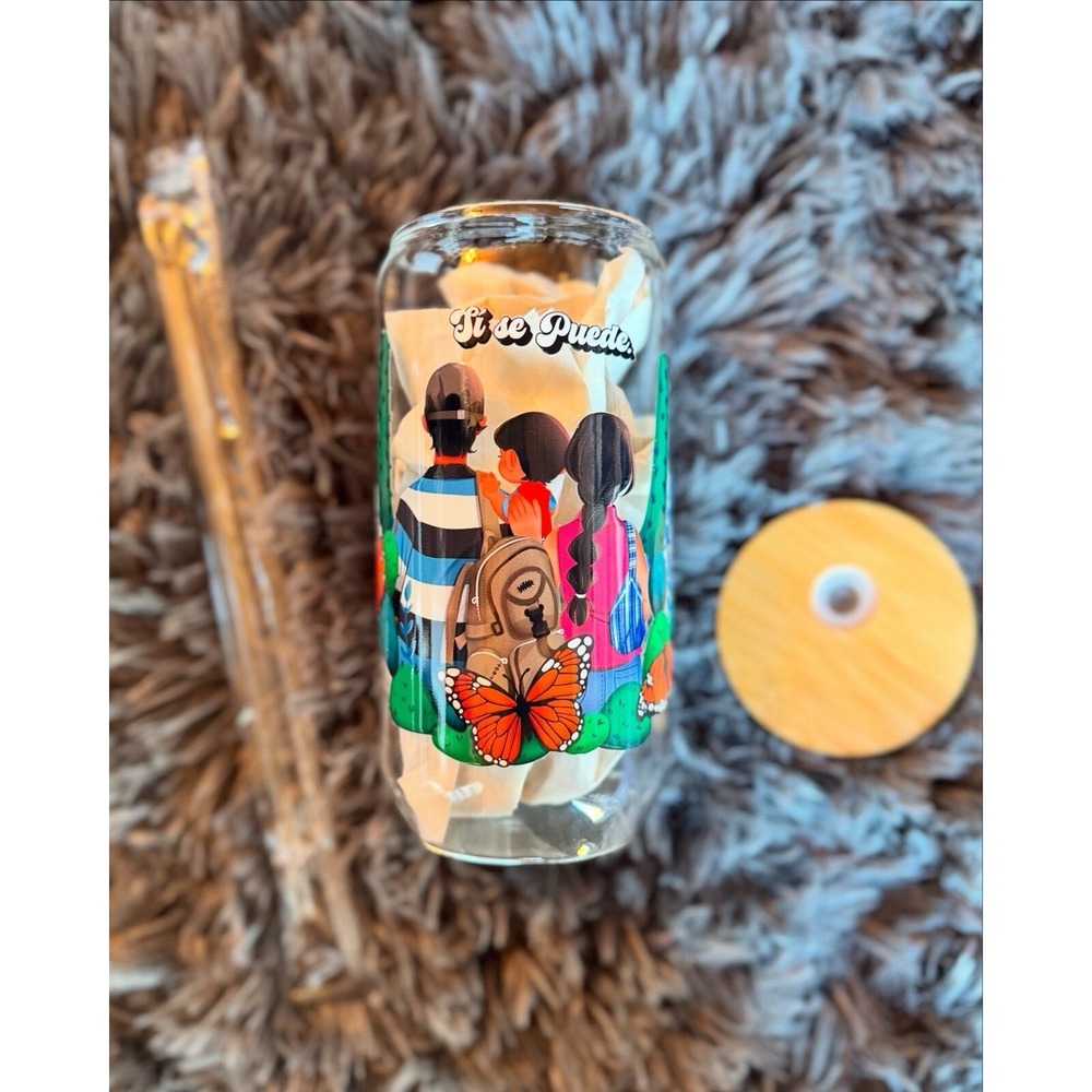 16 oz Glass Cup With Bamboo Lid and Glass Straw- Inspirational